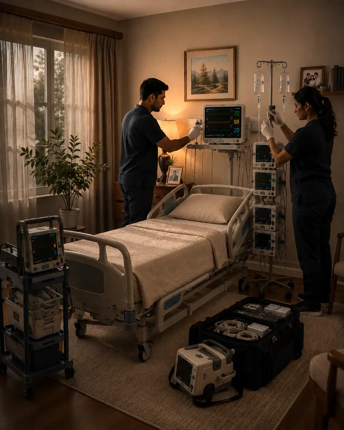 Family with nurse at home ICU