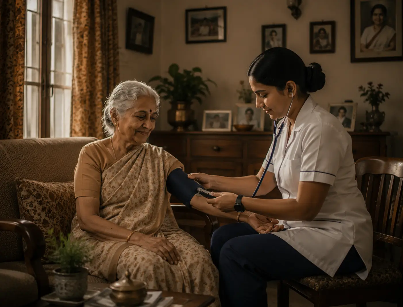 Trained attendant helping a patient